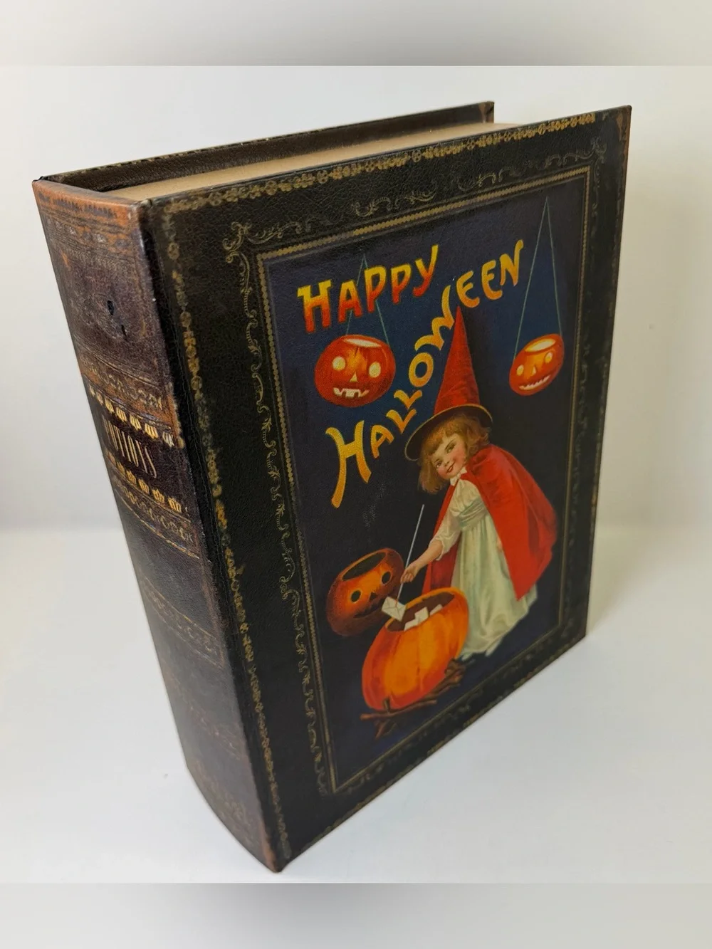Halloween Faux Potions Book Box Hidden Storage  Vintage Style 11x14 Large Decor
